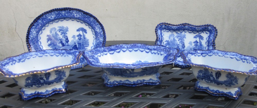 DOULTON WATTEAU FLOW BLUE DINNER SERVICE c1890 View VII