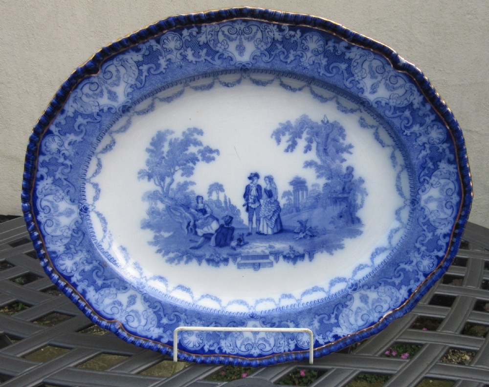 DOULTON WATTEAU FLOW BLUE DINNER SERVICE c1890 View IX