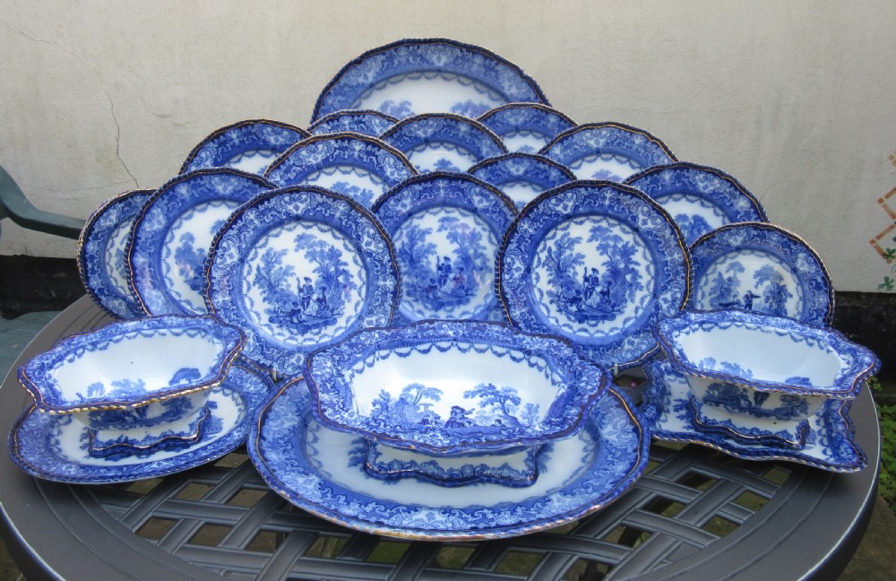 DOULTON WATTEAU FLOW BLUE DINNER SERVICE c1890 View X