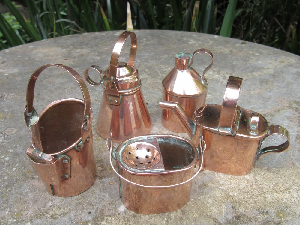 FIVE RARE MINIATURE COPPER SALEMAN'S SAMPLES