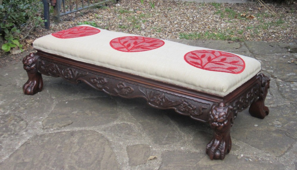 CARVED WOOD CHINOISERIE LONG STOOL  View VI