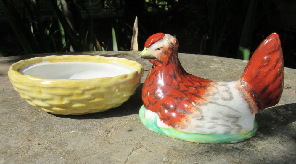 SMALL STAFFORDSHIRE HEN ON NEST EGG CROCK c1860 View III