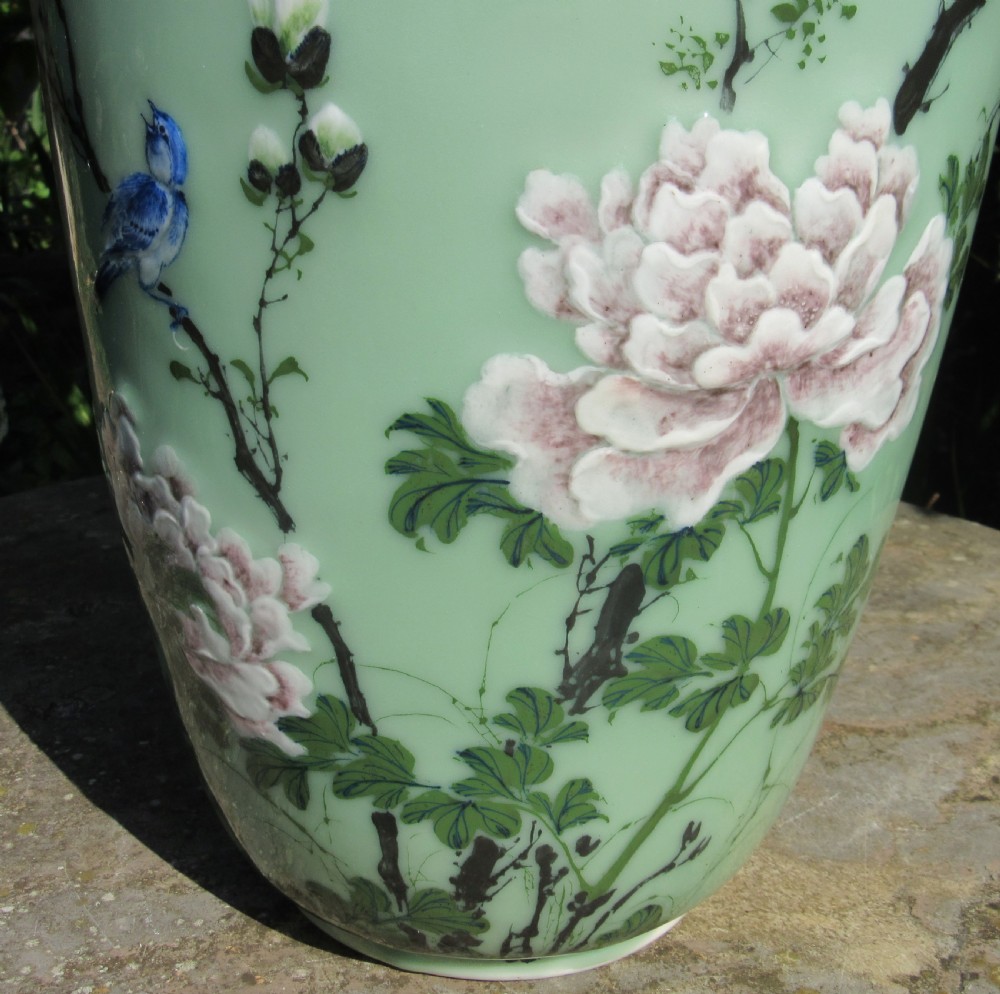 LARGE ORIENTAL CELADON GROUND PORCELAIN VASE c1910 View III