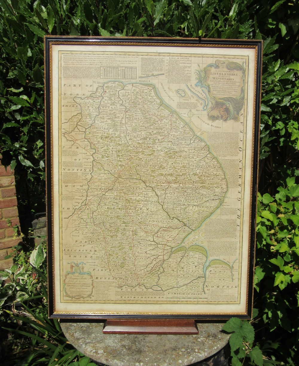 EMANUEL BOWEN ENGRAVED MAP OF LINCOLNSHIRE & ITS WAPONTAKES c1780