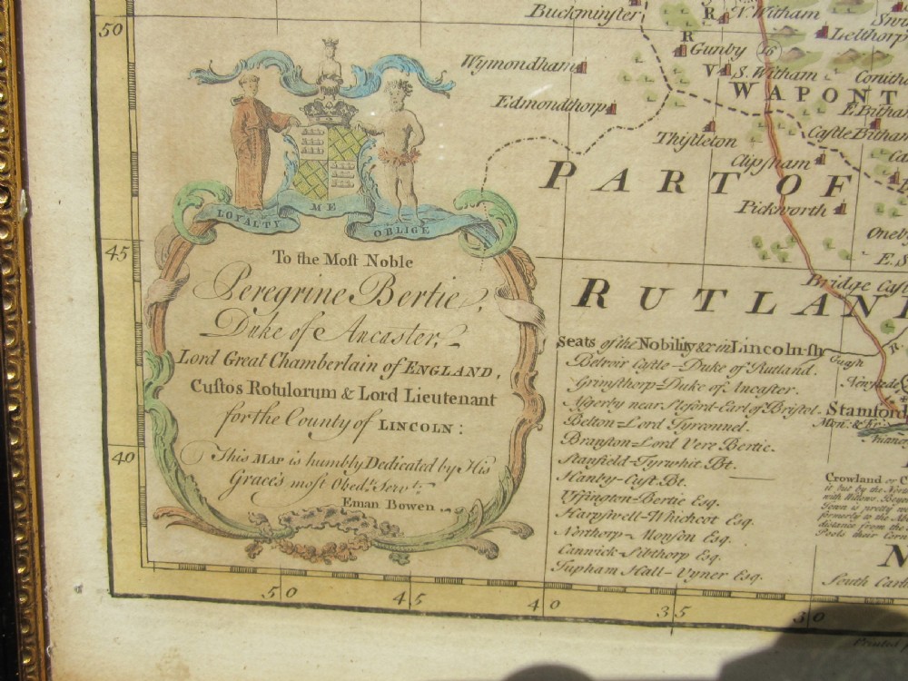 EMANUEL BOWEN ENGRAVED MAP OF LINCOLNSHIRE & ITS WAPONTAKES c1780 View II