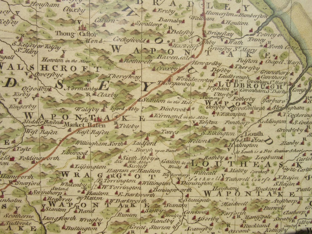 EMANUEL BOWEN ENGRAVED MAP OF LINCOLNSHIRE & ITS WAPONTAKES c1780 View V