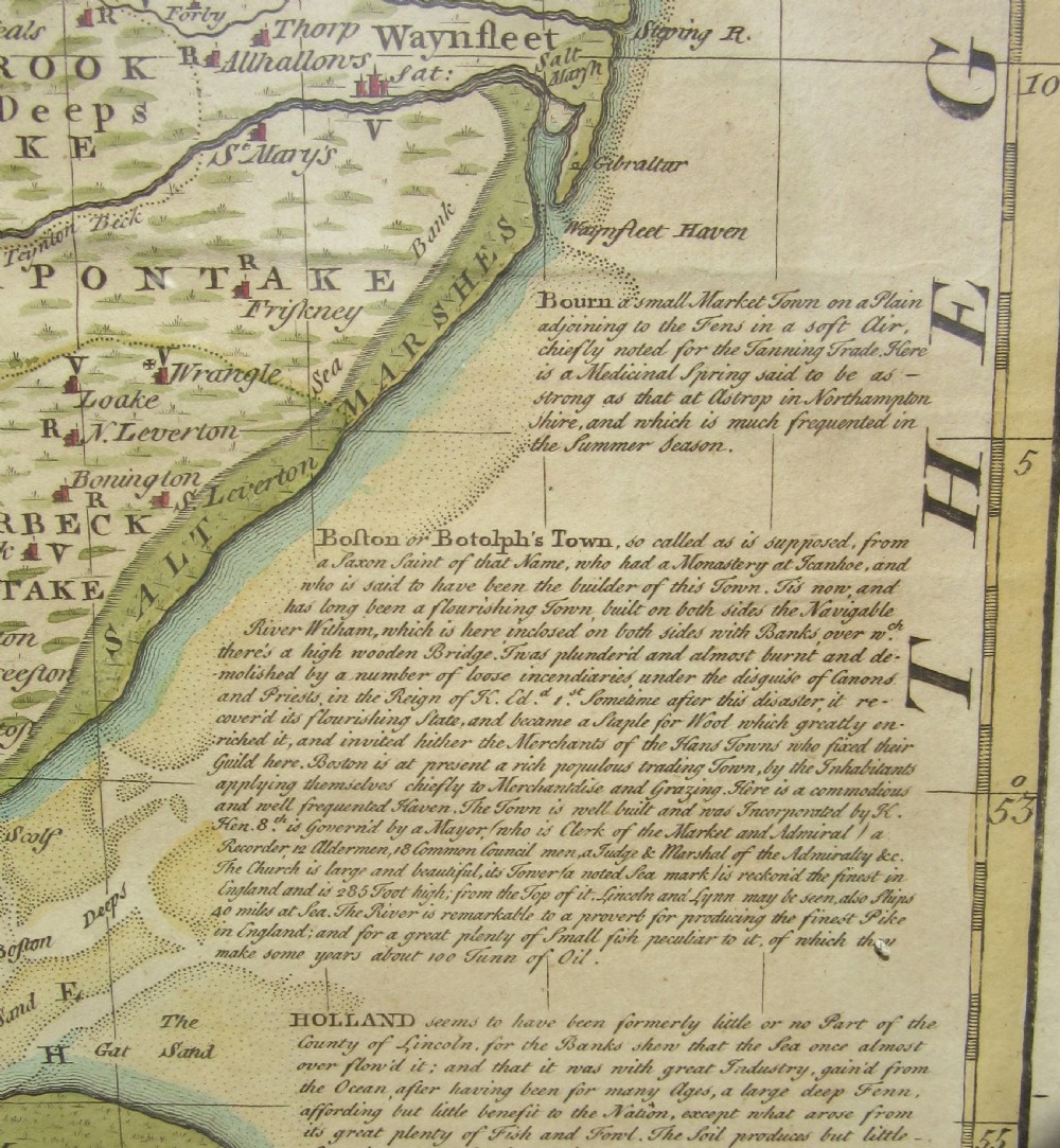 EMANUEL BOWEN ENGRAVED MAP OF LINCOLNSHIRE & ITS WAPONTAKES c1780 View VI