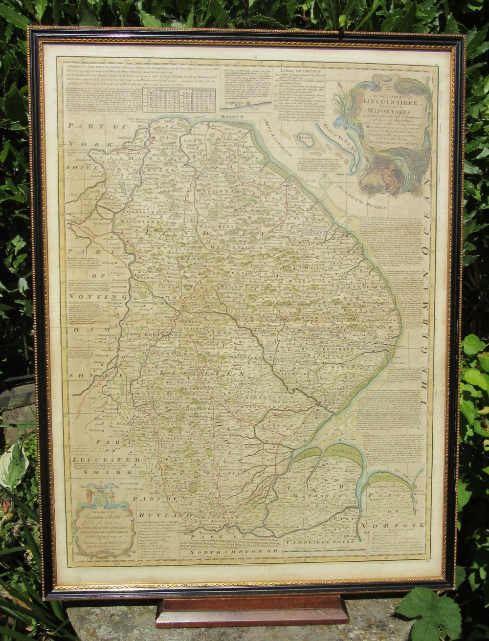 EMANUEL BOWEN ENGRAVED MAP OF LINCOLNSHIRE & ITS WAPONTAKES c1780 View VII