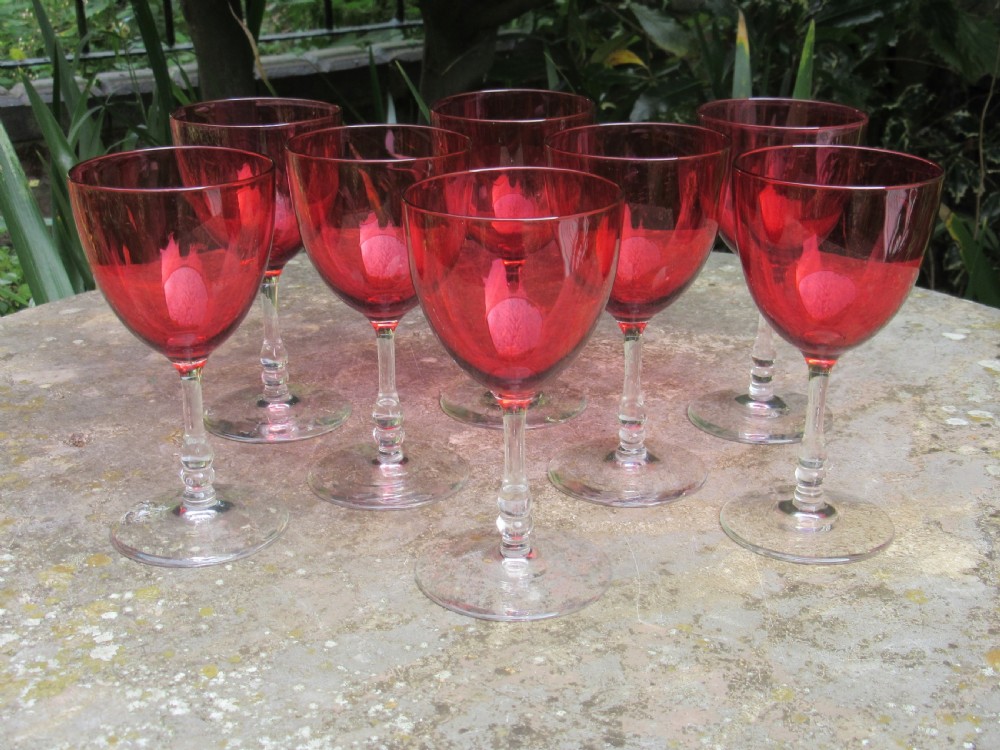 SET OF 8 VICTORIAN CRANBERRY WINE GLASSES