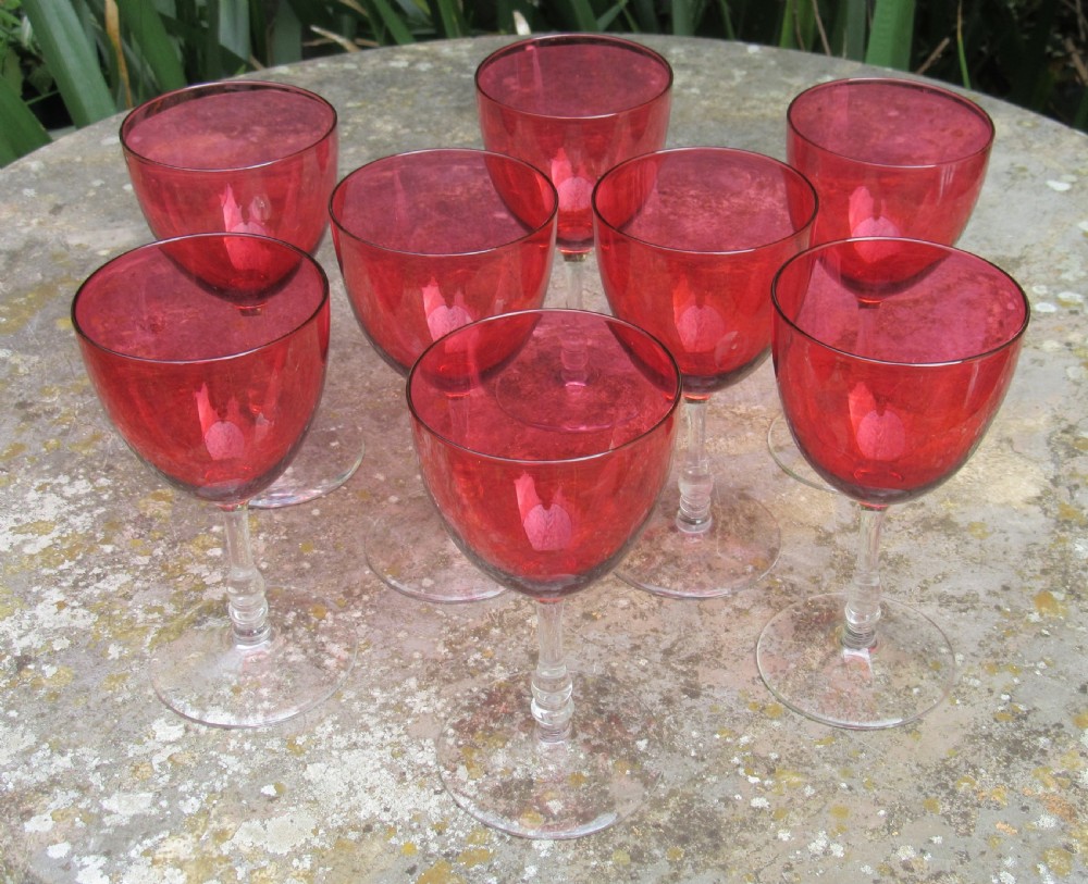 SET OF 8 VICTORIAN CRANBERRY WINE GLASSES View II