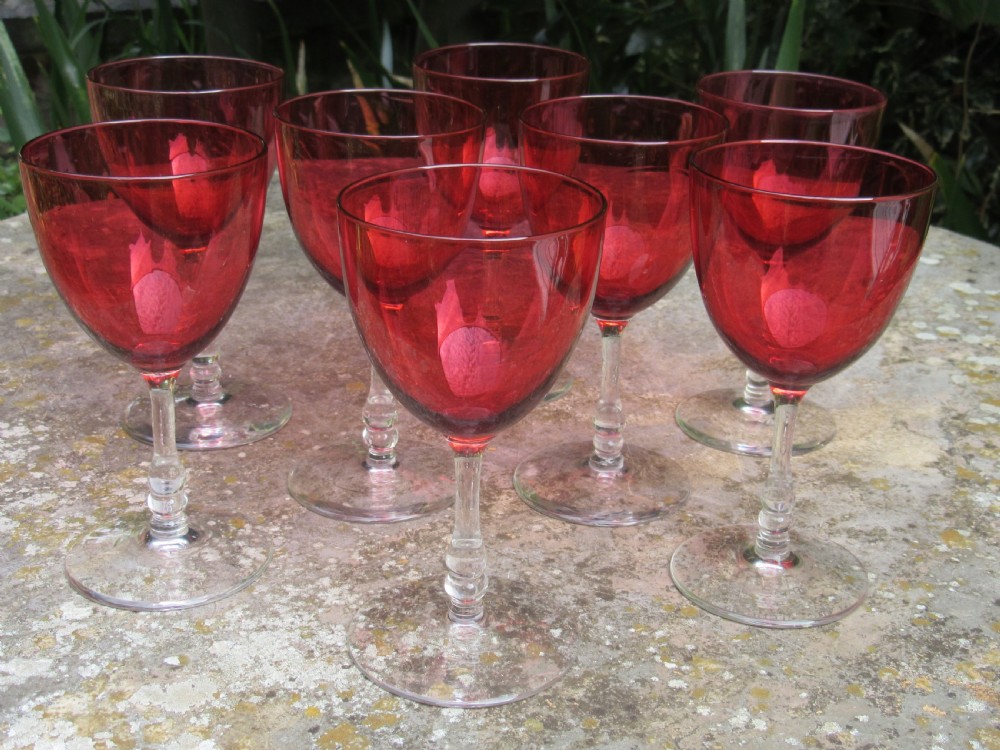SET OF 8 VICTORIAN CRANBERRY WINE GLASSES View IV