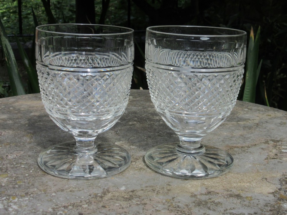 GOOD LARGE PAIR 19th CENTURY CUT GLASS RUMMERS