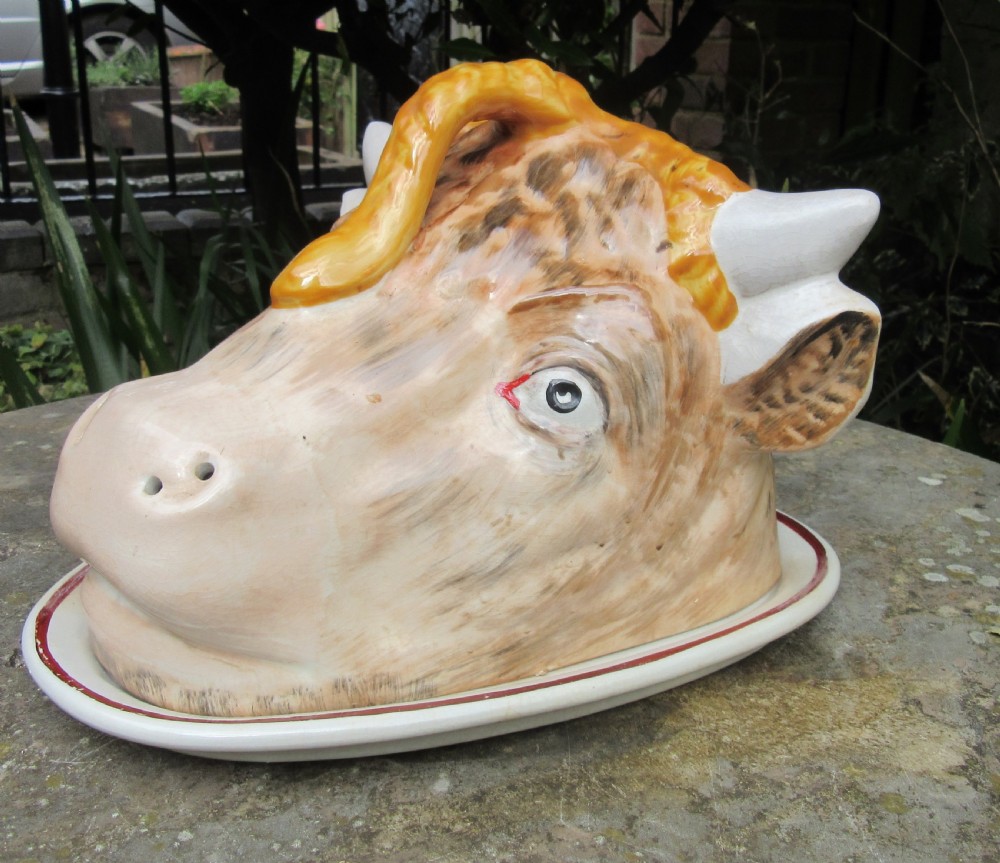 RARE STAFFORDSHIRE COW'S HEAD CHEESE DISH c1860 View III