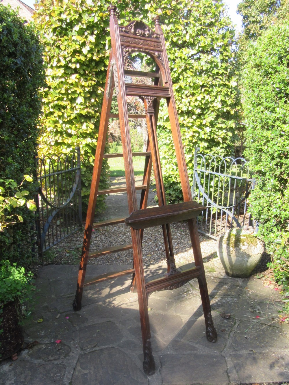 FINE HAMPTON'S PATENT COMBINED EASEL & LIBRARY STEP LADDER c1890