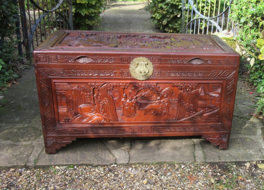 ORIENTAL CARVED CAMPHOR WOOD CHEST 