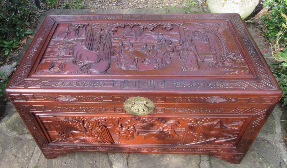 ORIENTAL CARVED CAMPHOR WOOD CHEST  View III
