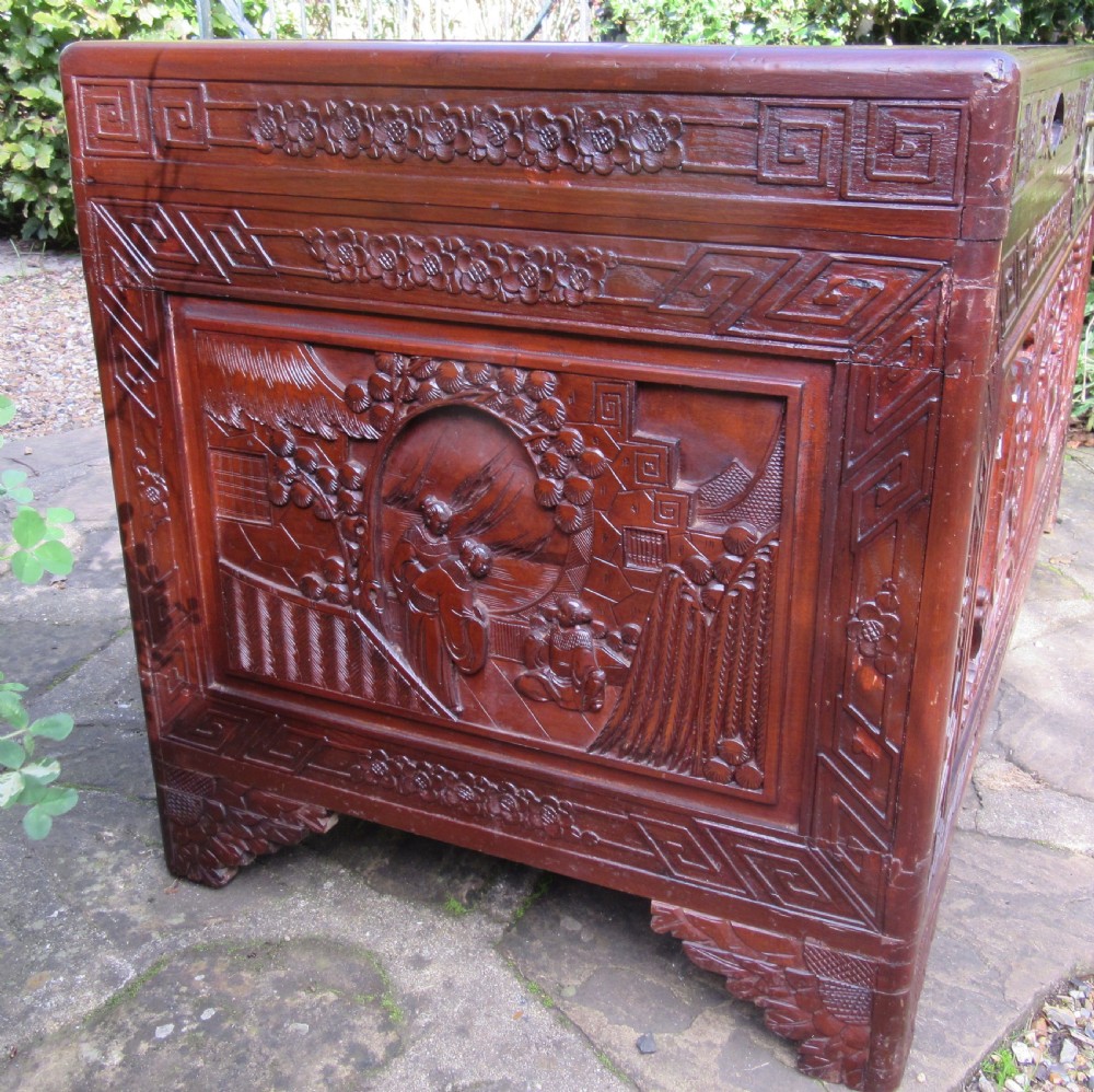 ORIENTAL CARVED CAMPHOR WOOD CHEST  View IV