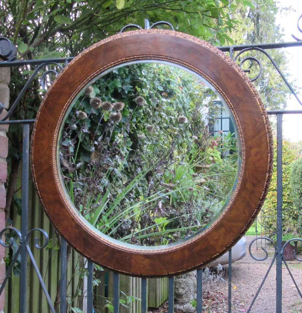 WALNUT & GILT CIRCULAR WALL MIRROR