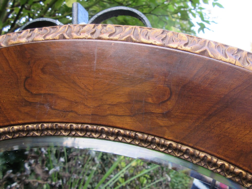 WALNUT & GILT CIRCULAR WALL MIRROR View II