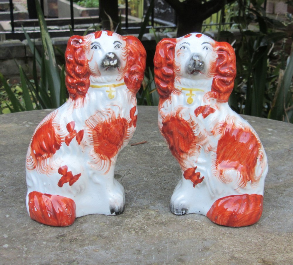 SMALL PAIR OF VICTORIAN STAFFORDSHIRE DOGS No 6 c1860 View V