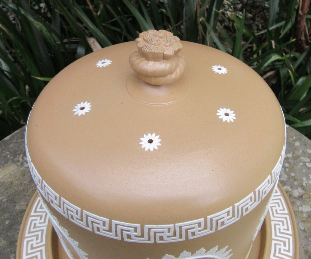 STAFFORDSHIRE JASPERWARE CHEESE DOME & STAND c1870 View II