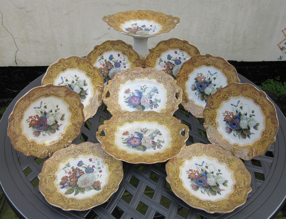 PRATTWARE 'BOUQUET' DESSERT SERVICE c1860