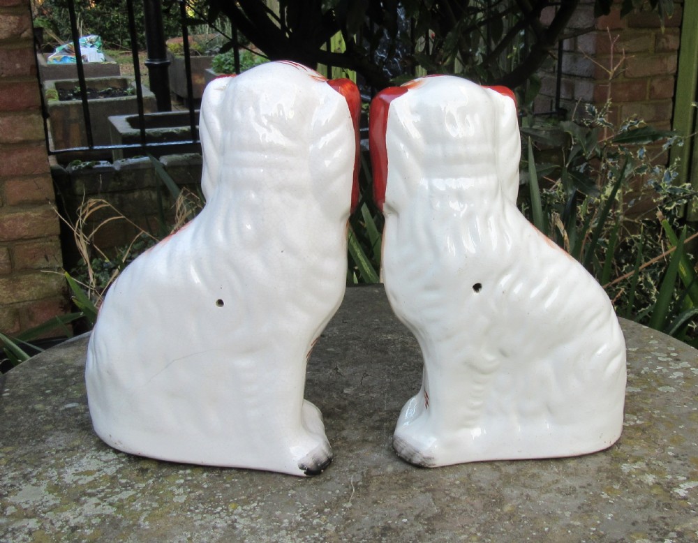 GOOD PAIR OF VICTORIAN STAFFORDSHIRE RED & WHITE DOGS c1860 View III