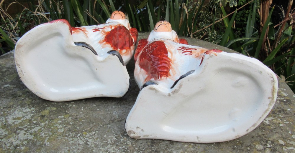 GOOD PAIR OF VICTORIAN STAFFORDSHIRE RED & WHITE DOGS c1860 View V