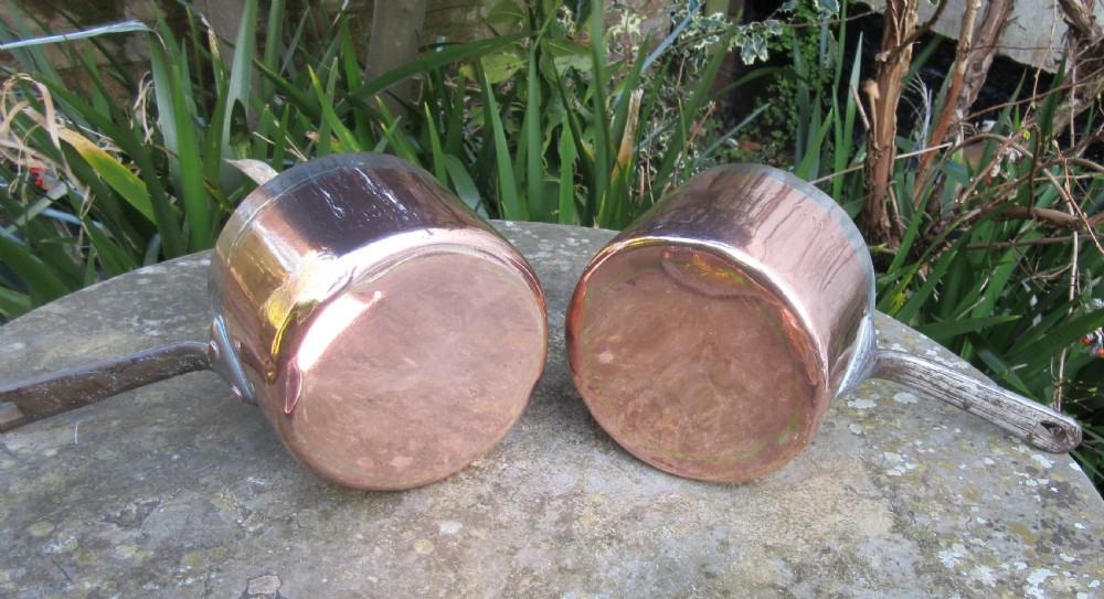 TWO FINE STAMPED COPPER PANS & LIDS c1880 View III