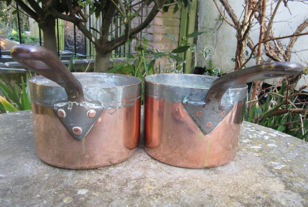 TWO FINE STAMPED COPPER PANS & LIDS c1880 View VI