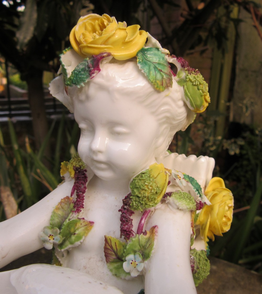 PORCELAIN CHERUB & SWAN FIGURE c1860 View II