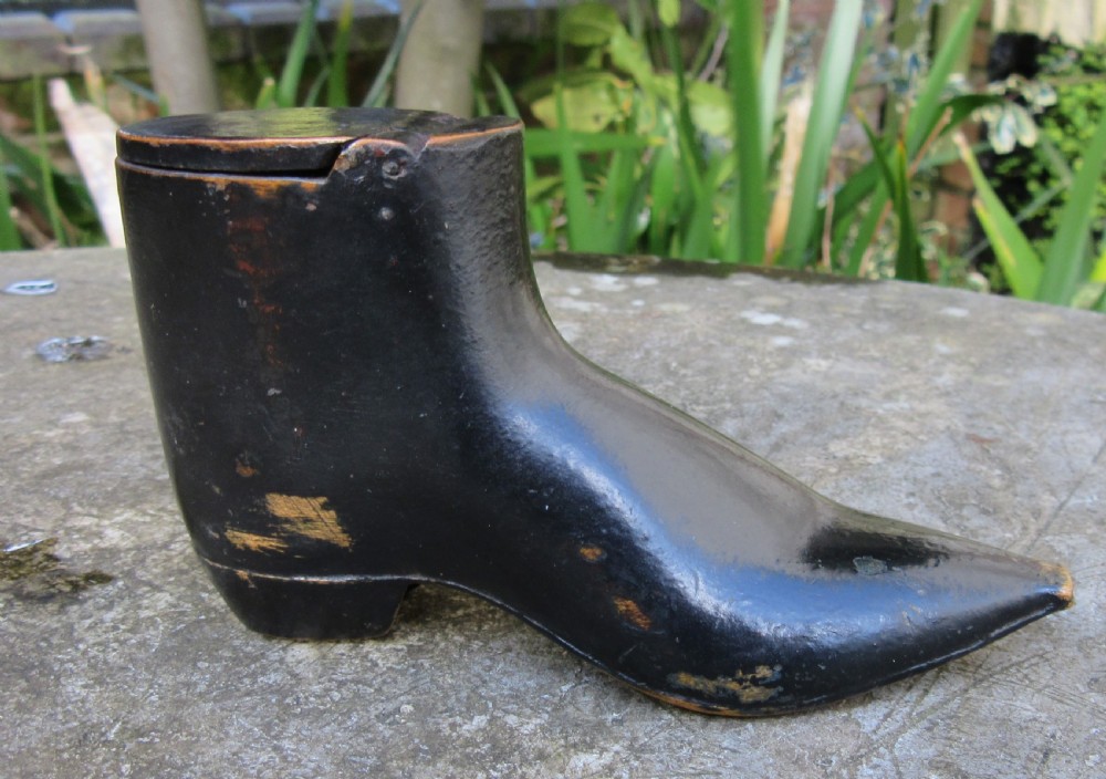 ANTIQUE TREEN EBONISED SNUFF SHOE View II