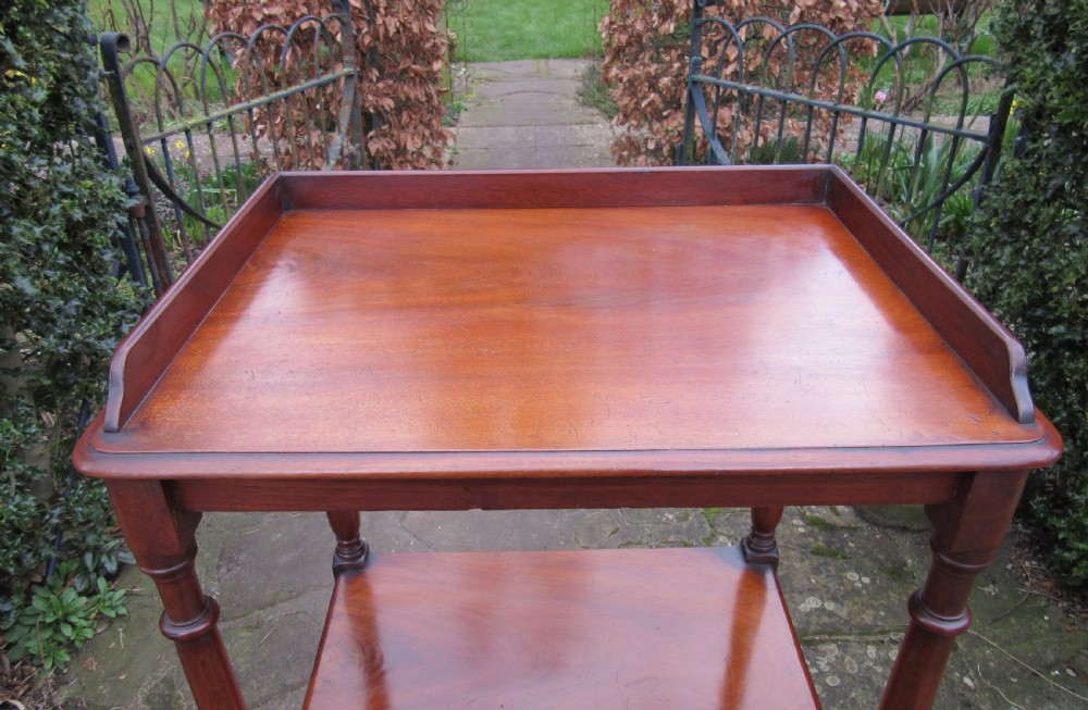 ANTIQUE MAHOGANY THREE TIER GALLERIED WHATNOT c1840 View III
