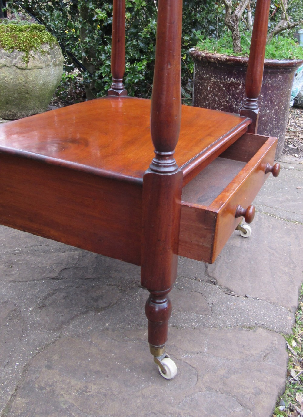 ANTIQUE MAHOGANY THREE TIER GALLERIED WHATNOT c1840 View V