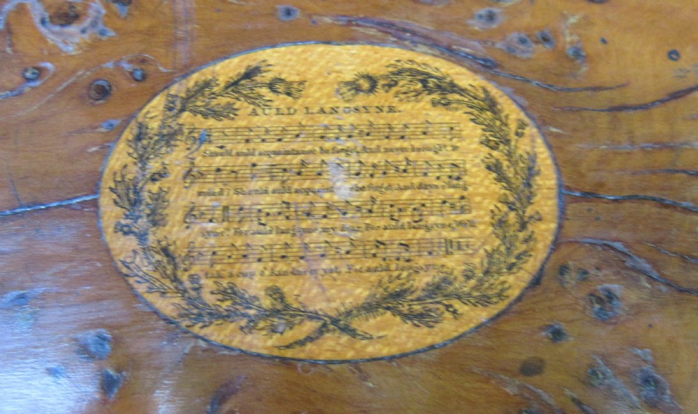 FINE GEORGIAN BURR YEW 'AULD LANG SYNE' WORK BOX View III