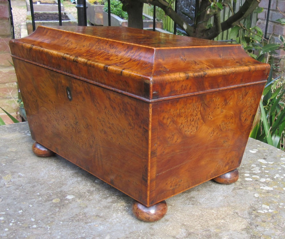 FINE GEORGIAN BURR YEW 'AULD LANG SYNE' WORK BOX View V
