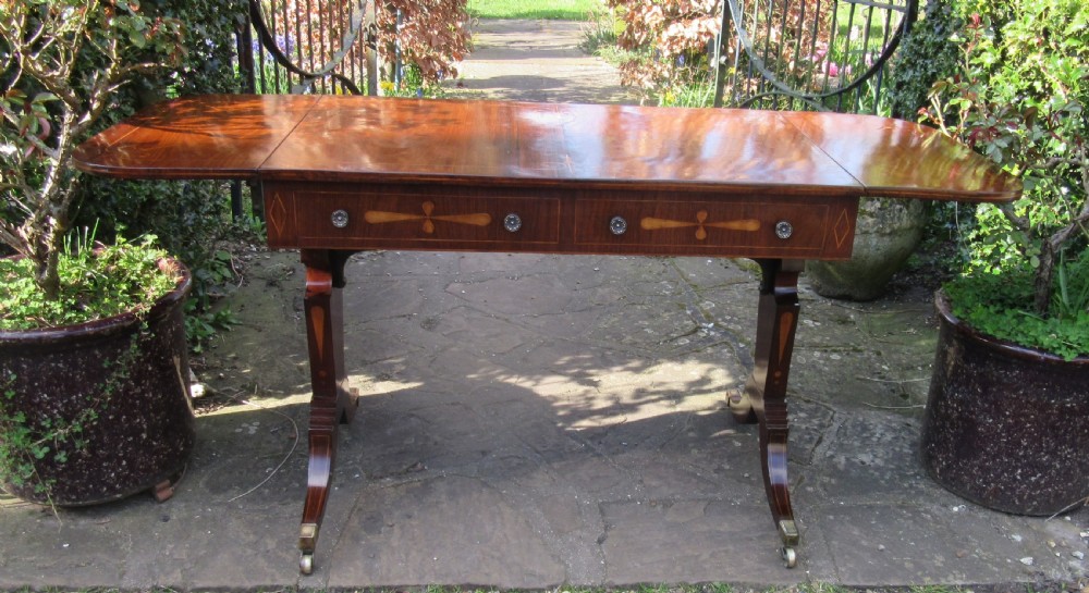 REGENCY SATINWOOD INLAID ROSEWOOD SOFA TABLE c1820 View VI