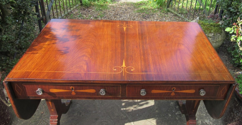 REGENCY SATINWOOD INLAID ROSEWOOD SOFA TABLE c1820 View VIII