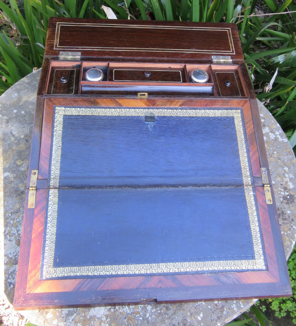 ANTIQUE TRAVELLING ROSEWOOD WRITING BOX c1850