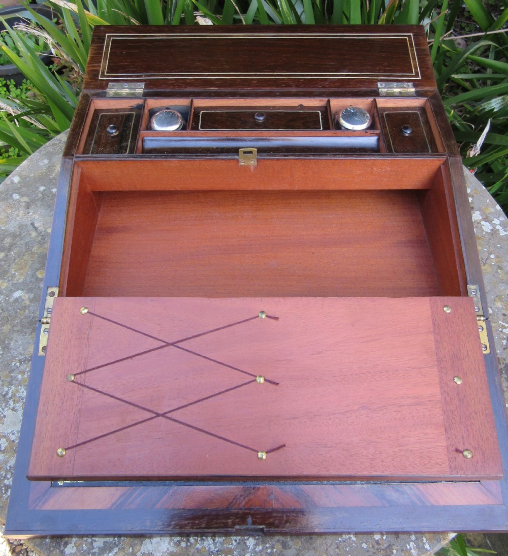 ANTIQUE TRAVELLING ROSEWOOD WRITING BOX c1850 View II