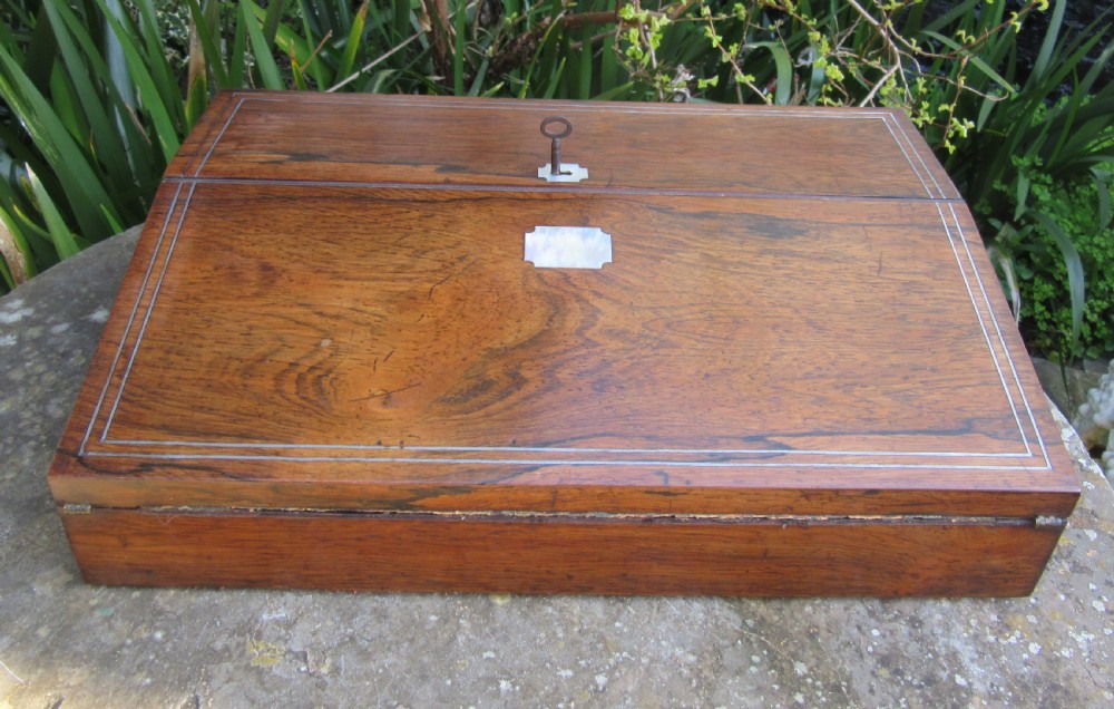 ANTIQUE TRAVELLING ROSEWOOD WRITING BOX c1850 View III