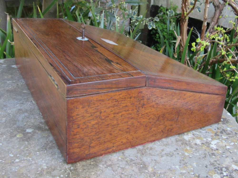 ANTIQUE TRAVELLING ROSEWOOD WRITING BOX c1850 View IV