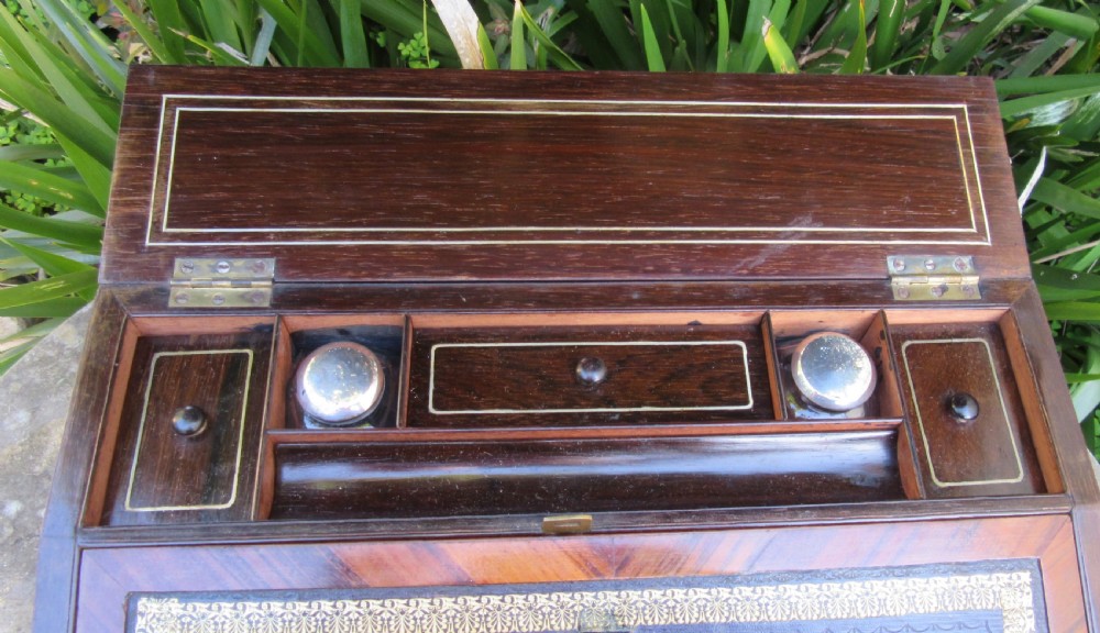 ANTIQUE TRAVELLING ROSEWOOD WRITING BOX c1850 View V