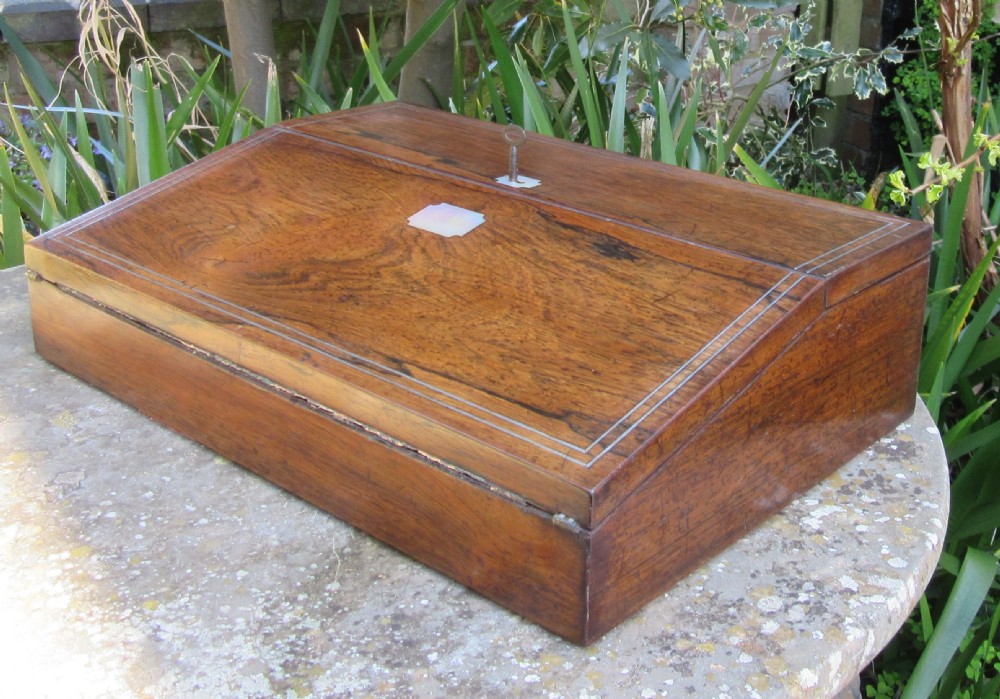 ANTIQUE TRAVELLING ROSEWOOD WRITING BOX c1850 View VI