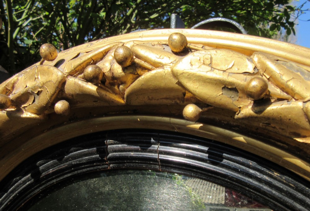 REGENCY LAUREL LEAF & BERRY GILT CONVEX MIRROR View II