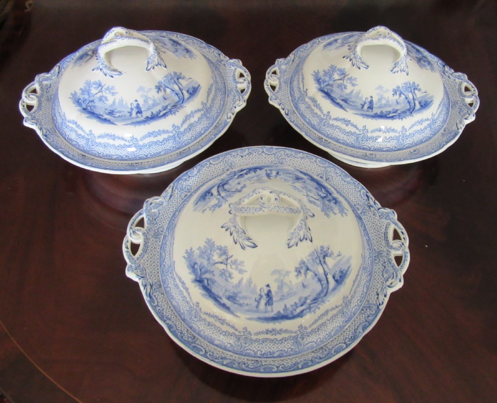 LARGE RIDGWAY HUMPHREY'S CLOCK BLUE & WHITE DINNER SERVICE c1840 View IV