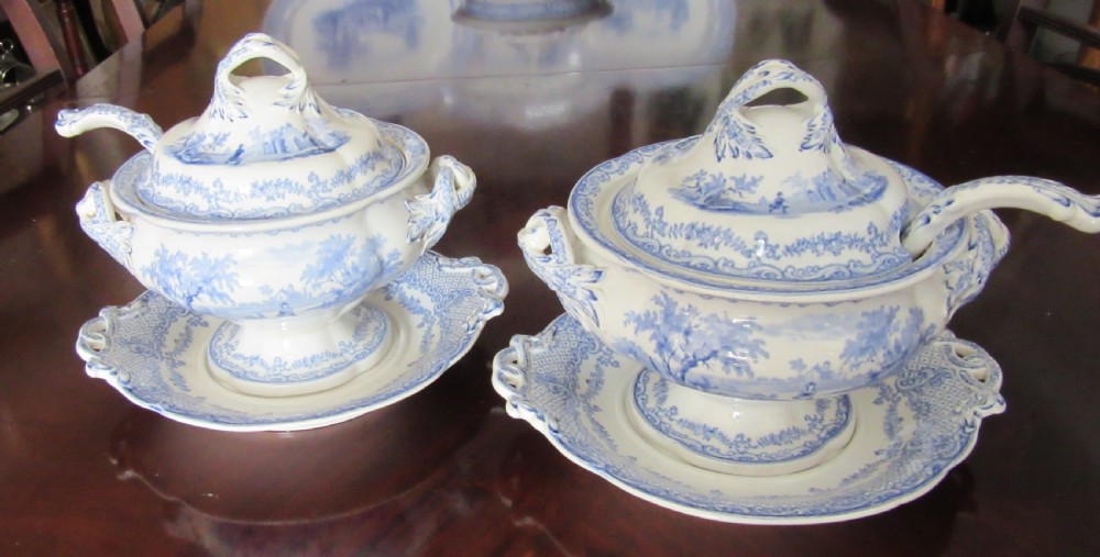 LARGE RIDGWAY HUMPHREY'S CLOCK BLUE & WHITE DINNER SERVICE c1840 View VI