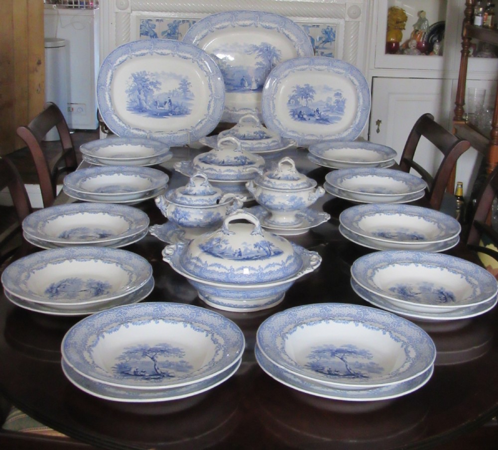 LARGE RIDGWAY HUMPHREY'S CLOCK BLUE & WHITE DINNER SERVICE c1840 View XII