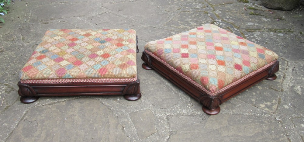 PAIR OF REGENCY MAHOGANY FOOT STOOLS FOOTSTOOLS 