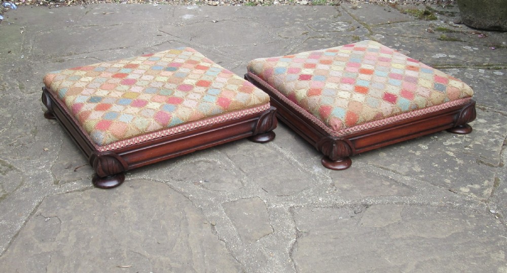 PAIR OF REGENCY MAHOGANY FOOT STOOLS FOOTSTOOLS  View II